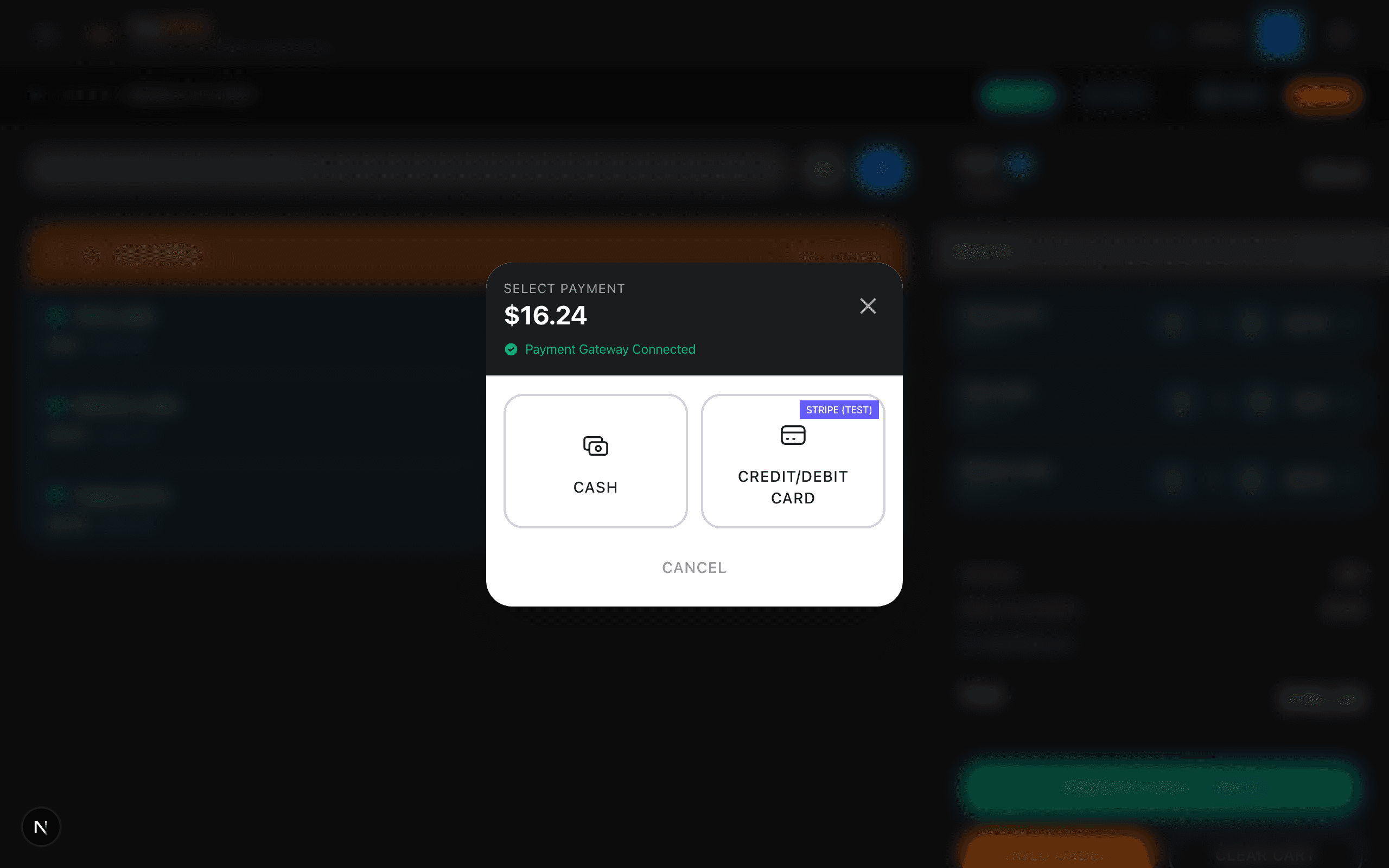 NexPOS checkout with payment options.